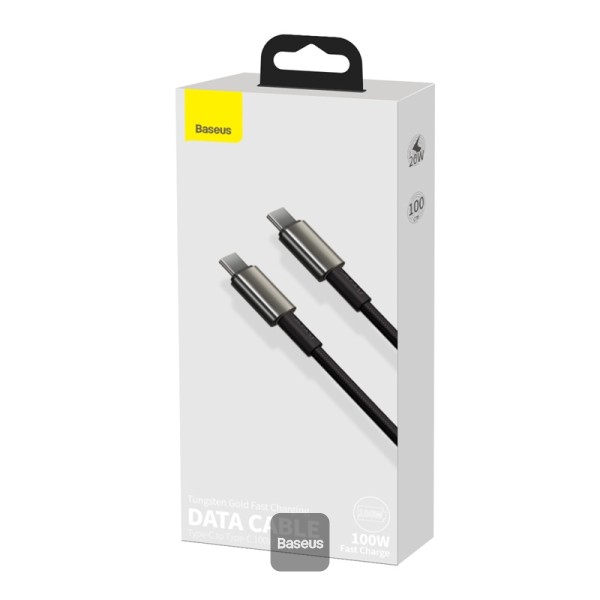 Baseus rýchlonabíjací dátový kábel Tungsten Gold 100W 1m USB-C na USB-C čierny 
