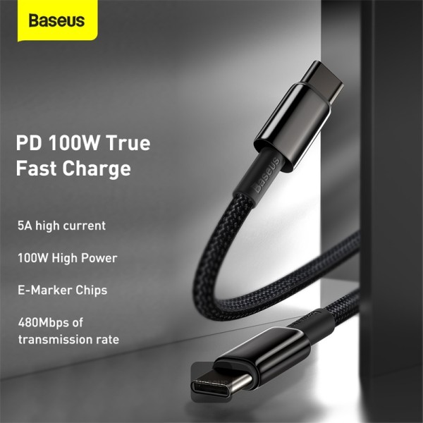 Baseus rýchlonabíjací dátový kábel Tungsten Gold 100W 1m USB-C na USB-C čierny 