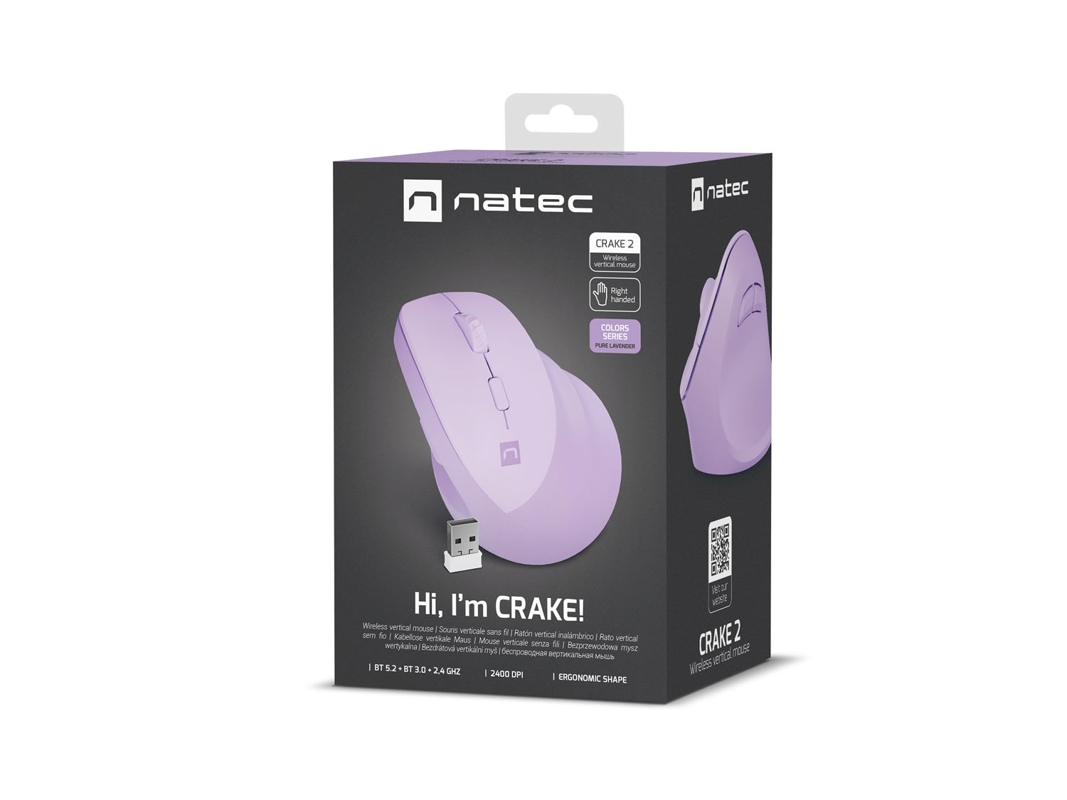 Bezdrôtová vertikálna myš Natec CRAKE 2/ Optická/ 2 400 DPI/ USB+BT/ Levan/ Vertikálna/ Optická/ Pre pravák 