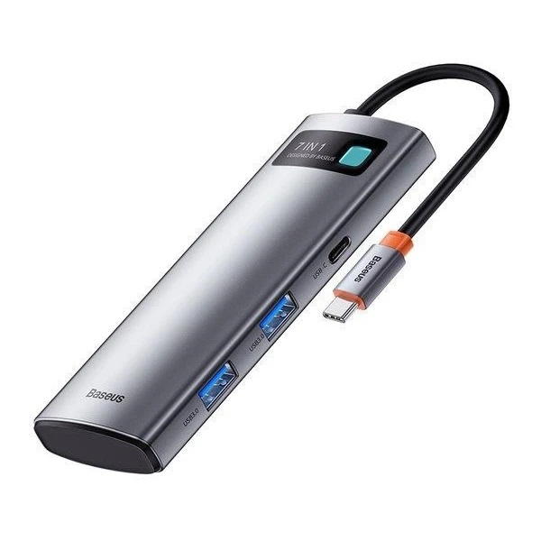 Baseus dokovacia stanica 7v1 USB-C (USB-C PD 100W, USB-C, 2x USB 3.0, HDMI, SD/ TF port) sivá 