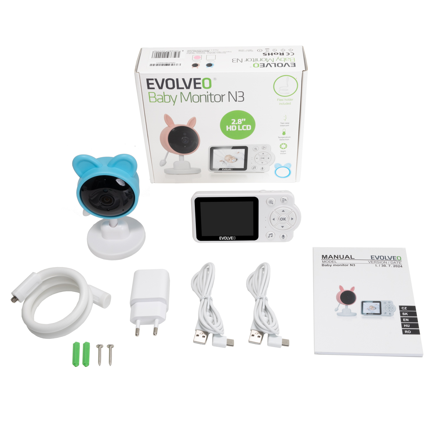 EVOLVEO Baby Monitor N3, detská videoopatrovateľka, modrá 