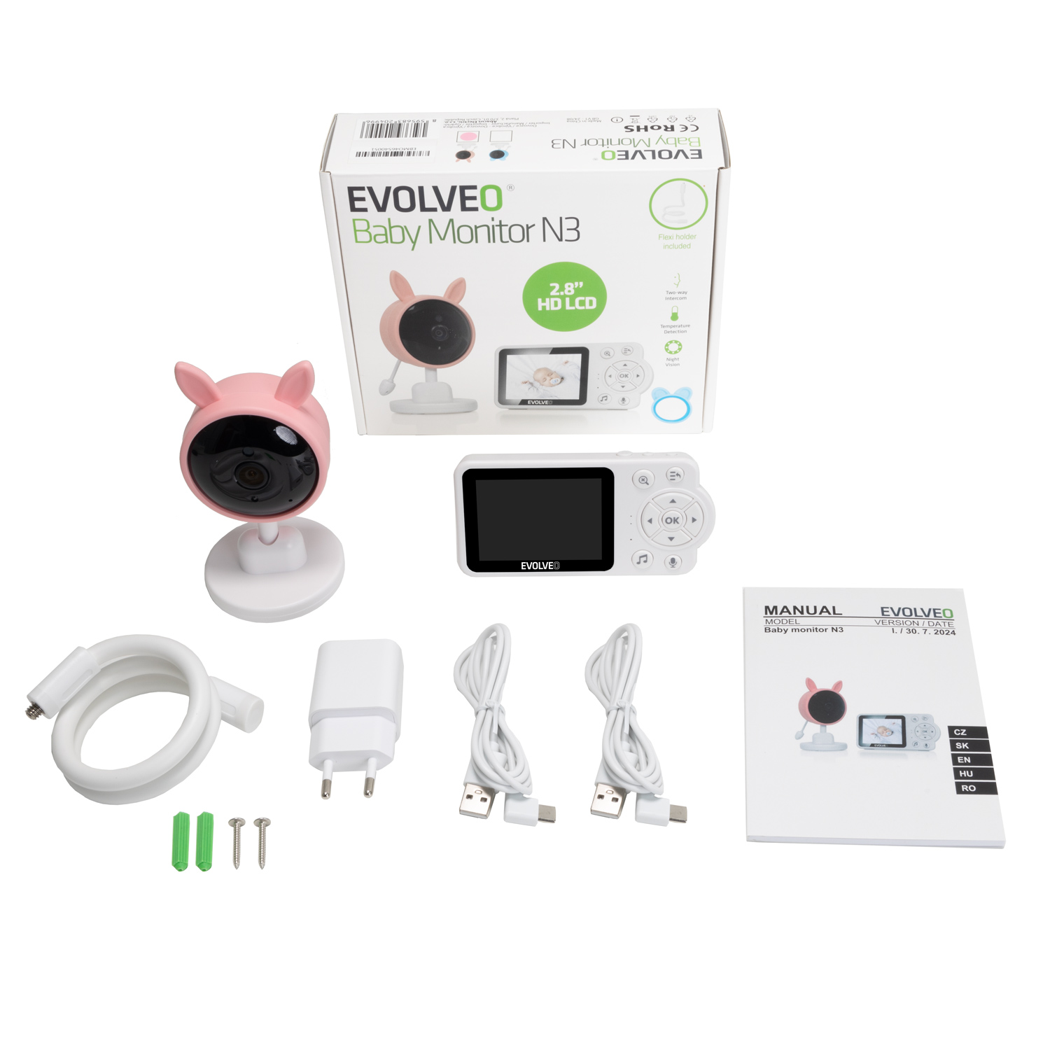 EVOLVEO Baby Monitor N3, detská videoopatrovateľka, ružová 