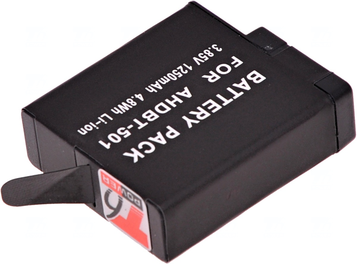 Batéria T6 Power pre GoPro Hero5, Hero6 Black, AHDBT-501, AABAT-001, 601-10197-000, 1250mAh, 4, 8Wh 