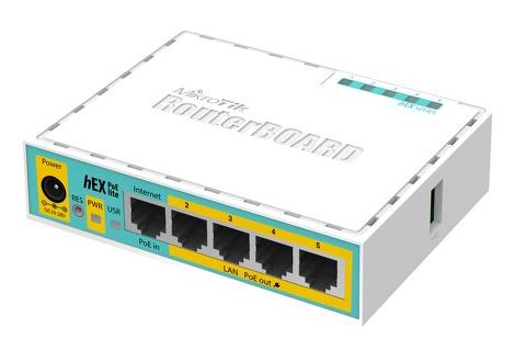 MIKROTIK RouterBOARD hEX PoE lite + L4 (650MHz, 64 MB RAM, 5xLAN switch, USB, plastic case, zdroj)