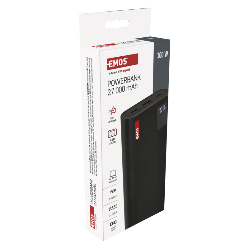 EMOS PWB NTBF30 27000 MAH 100 W PD 1×USB-C 1×USB-A 