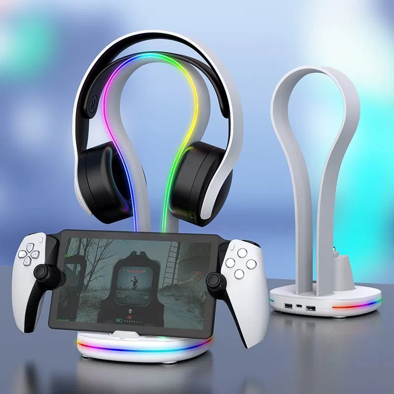 iPega P5P23 Nabíjací RGB Stojan pre Playstation Portal Remote Player s Držiakom na Slúchadlá White 