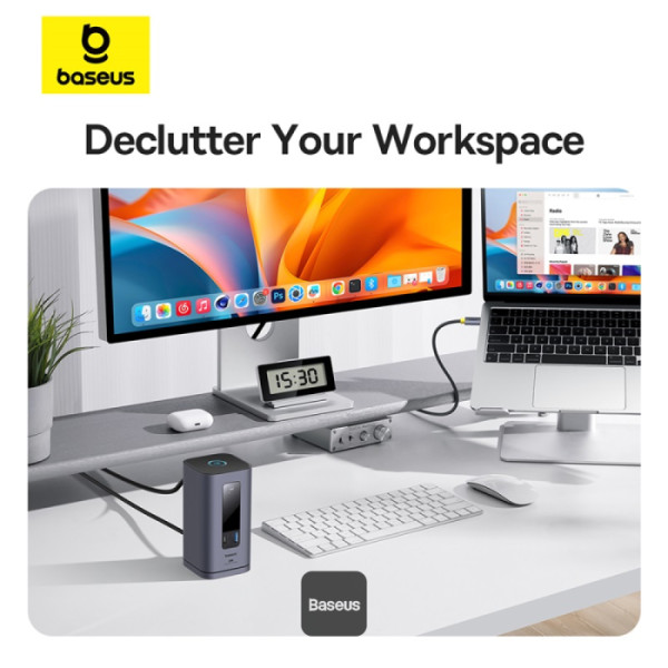 Baseus Dokovacia stanica Spacemate 10v1 (USB-C PD 100W, USB-C, 2x USB-A, 2x HDMI) sivá 