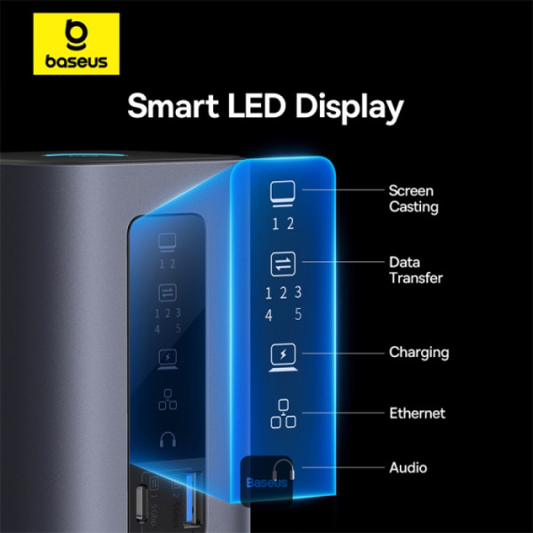 Baseus Dokovacia stanica Spacemate 10v1 (USB-C PD 100W, USB-C, 2x USB-A, 2x HDMI) sivá 