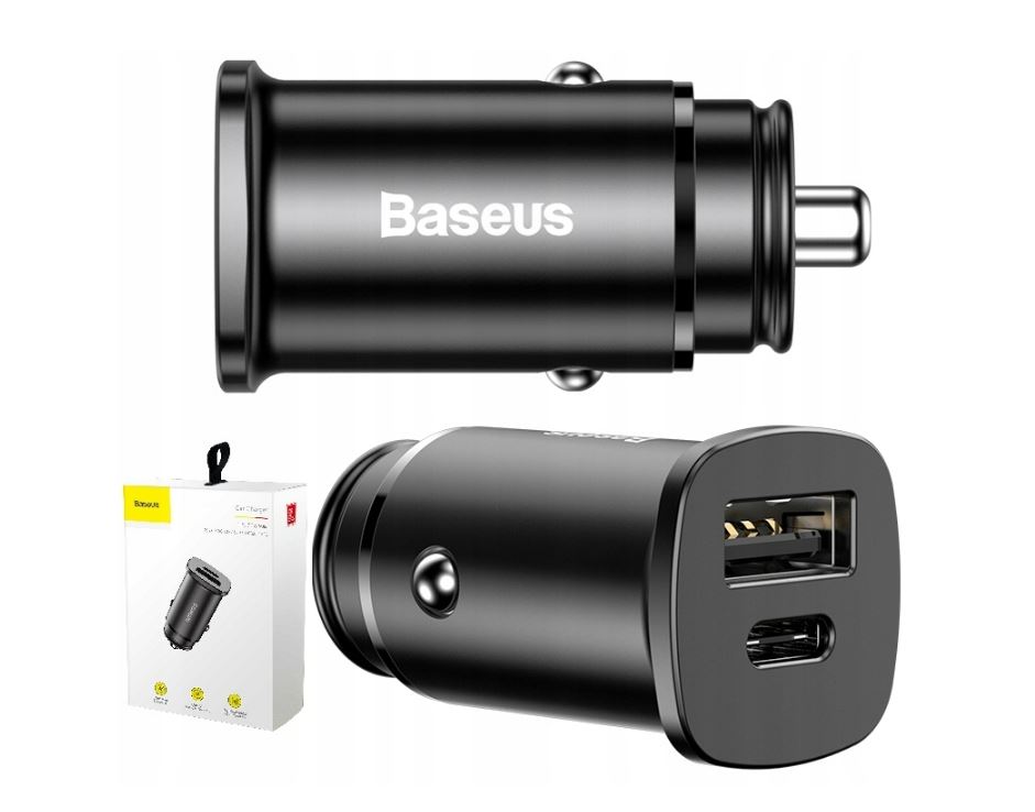Baseus Rýchlonabíjačka do auta USB/ USB-C QC 30W čierna 