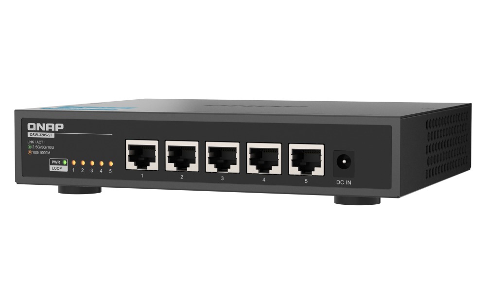 QNAP switch QSW-3205-5T (5x 10GbE port, pasiv. chladenie, podpora 100M/ 1G/ 2, 5G/ 5G a 10G) 