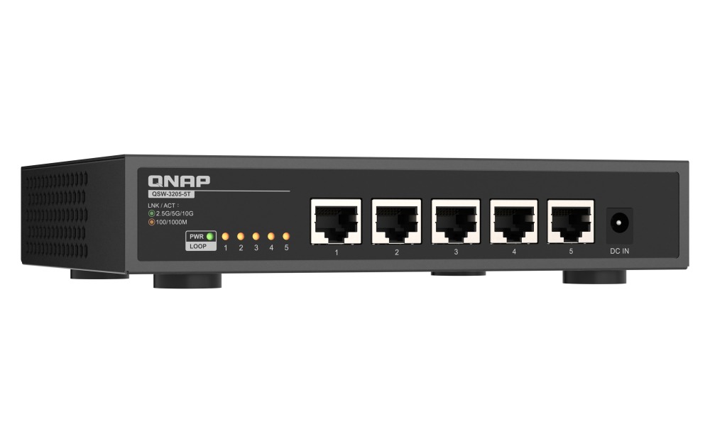 QNAP switch QSW-3205-5T (5x 10GbE port, pasiv. chladenie, podpora 100M/ 1G/ 2, 5G/ 5G a 10G) 