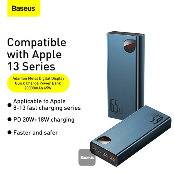 Baseus Powerbanka Adaman Metal 20000mAh 65W modrá 