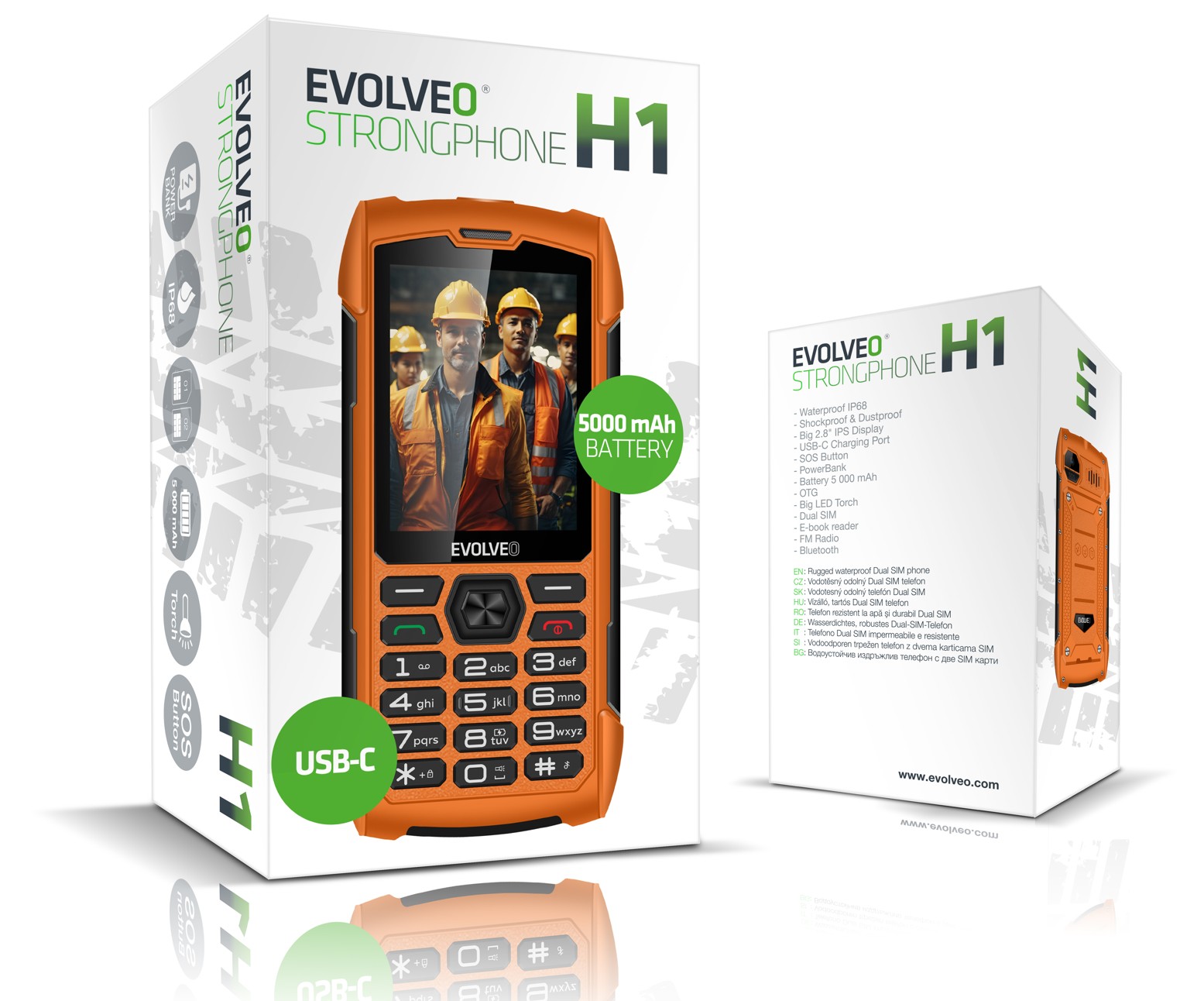 EVOLVEO StrongPhone H1, vodotesný odolný Dual SIM telefón, oranžová 