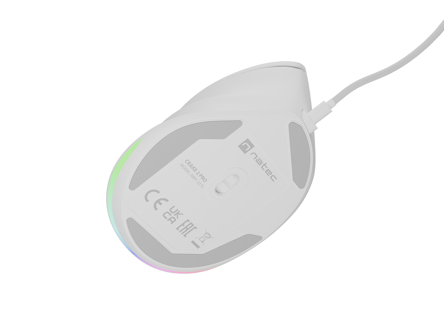 Vertikálna myš Natec CRAKE 2 PRO/ Vertikálna/ Optická/ Pre pravákov/ 12 400 DPI/ Drôtové USB-A/ Biela 