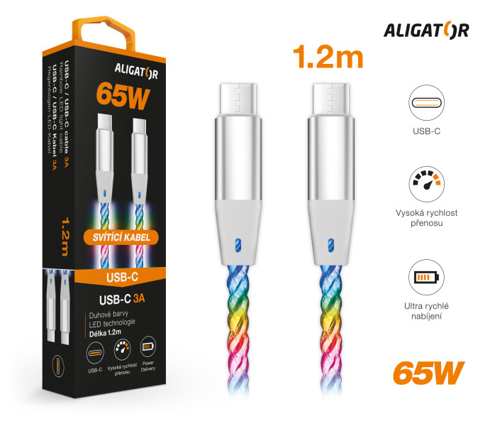 ALIGATOR Dátový kábel LIGHT 3A, 65W USB-C/ USB-C 0, 5m 
