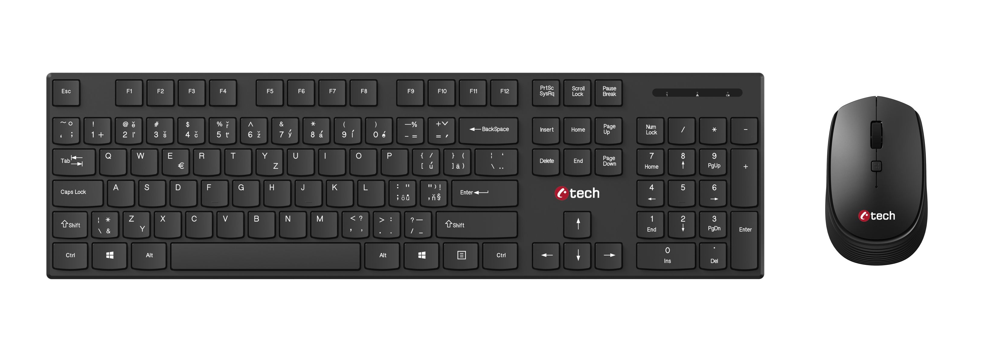 Klávesnice C-TECH WLKMC-03, bezdrátový combo set s myší, černý, USB, CZ/ SK 