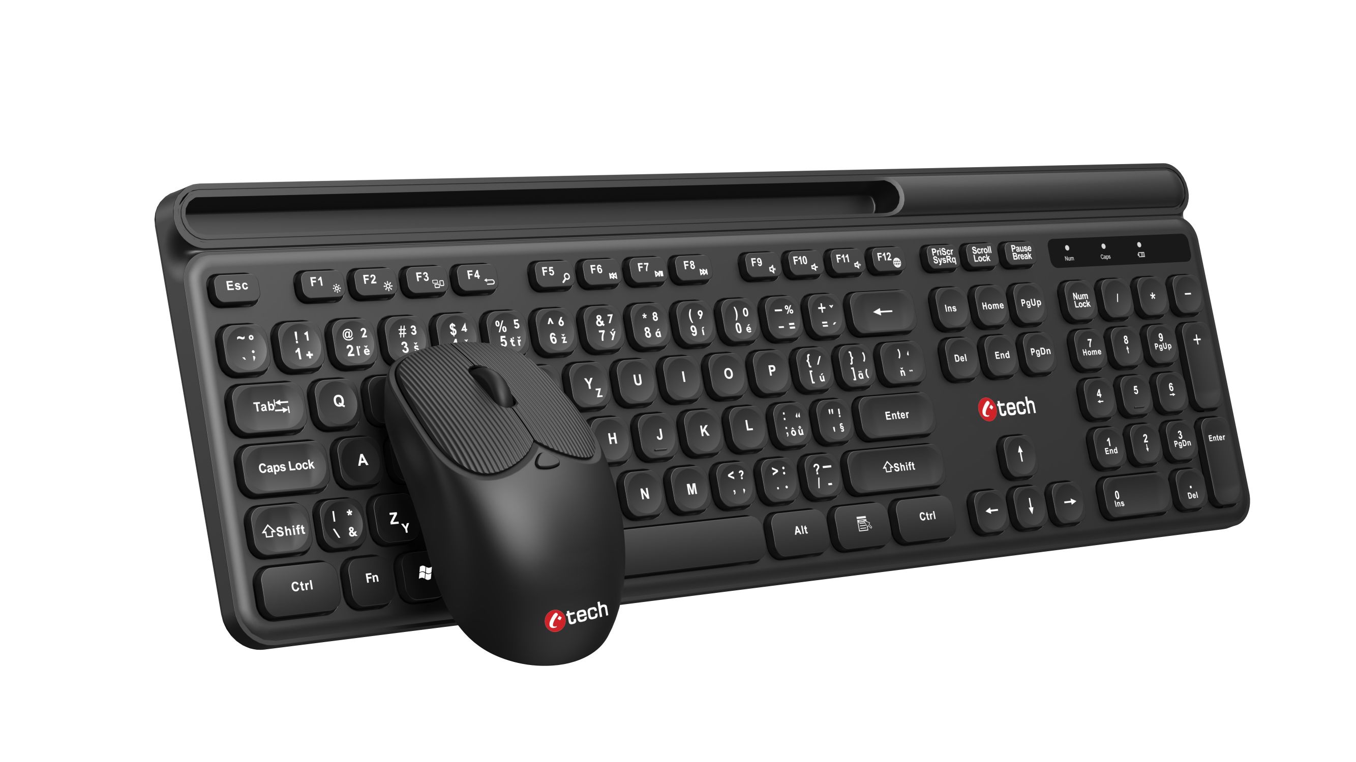 Klávesnice C-TECH Quallis WLKMC-05, bezdrátový combo set s myší, černý, USB, CZ/ SK 