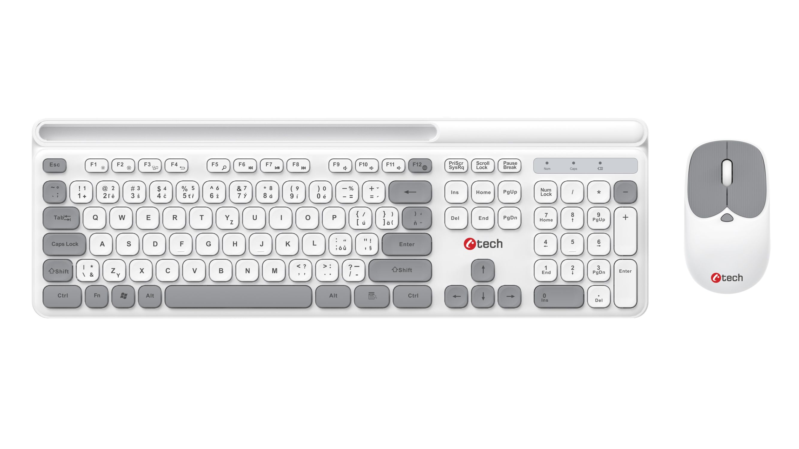 Klávesnice C-TECH Quallis WLKMC-05, bezdrátový combo set s myší, bílá, USB, CZ/ SK 