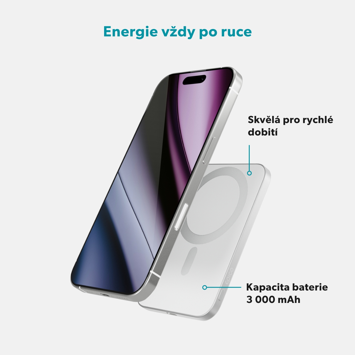 Epico 3000mAh Alu Mag+ PowerBanka EM31 - strieborná 