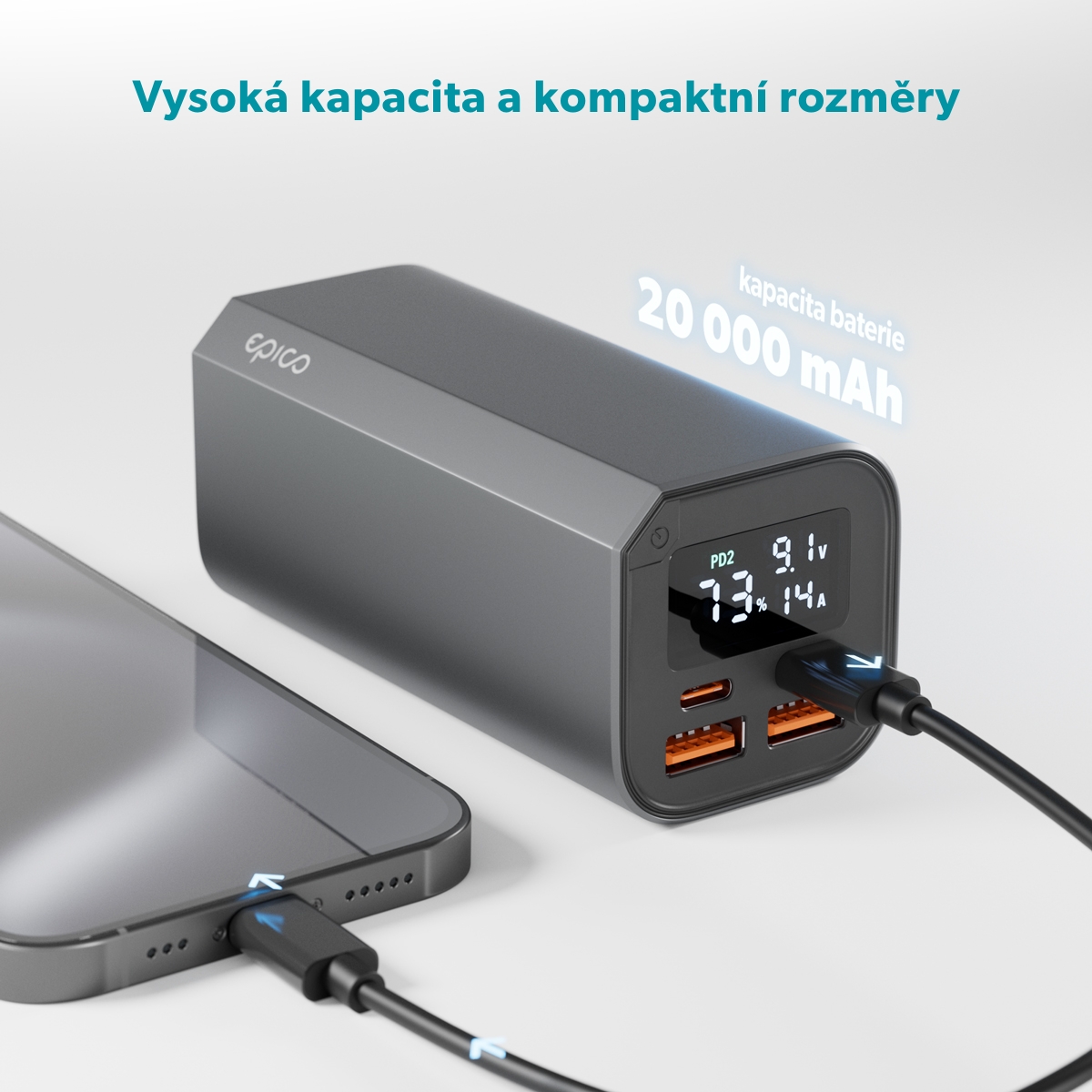Epico Alu Power Bank PD 100W - 20 000mAh - šedá 