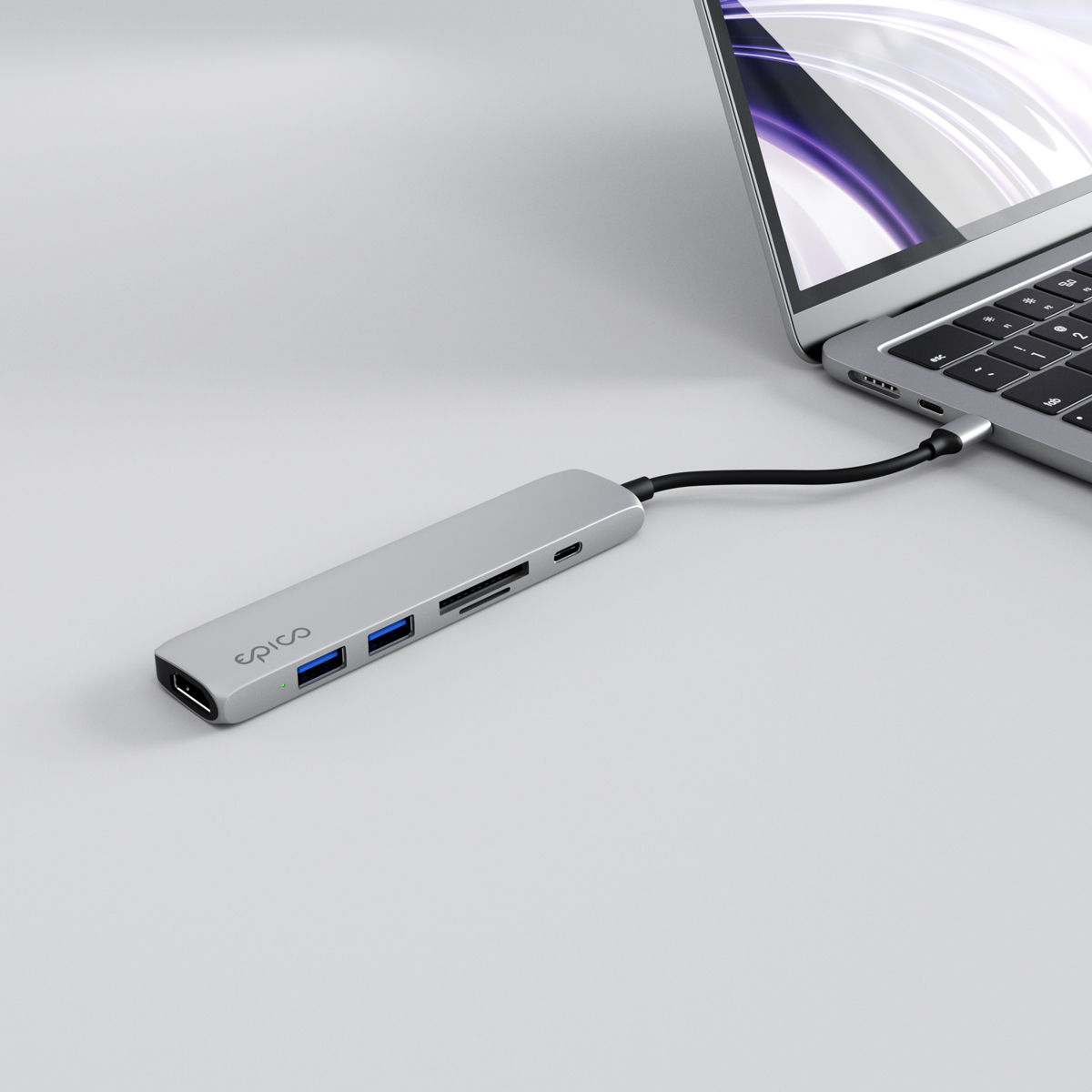Epico 6v1 hliníkový USB-C 8K hub - strieborná 