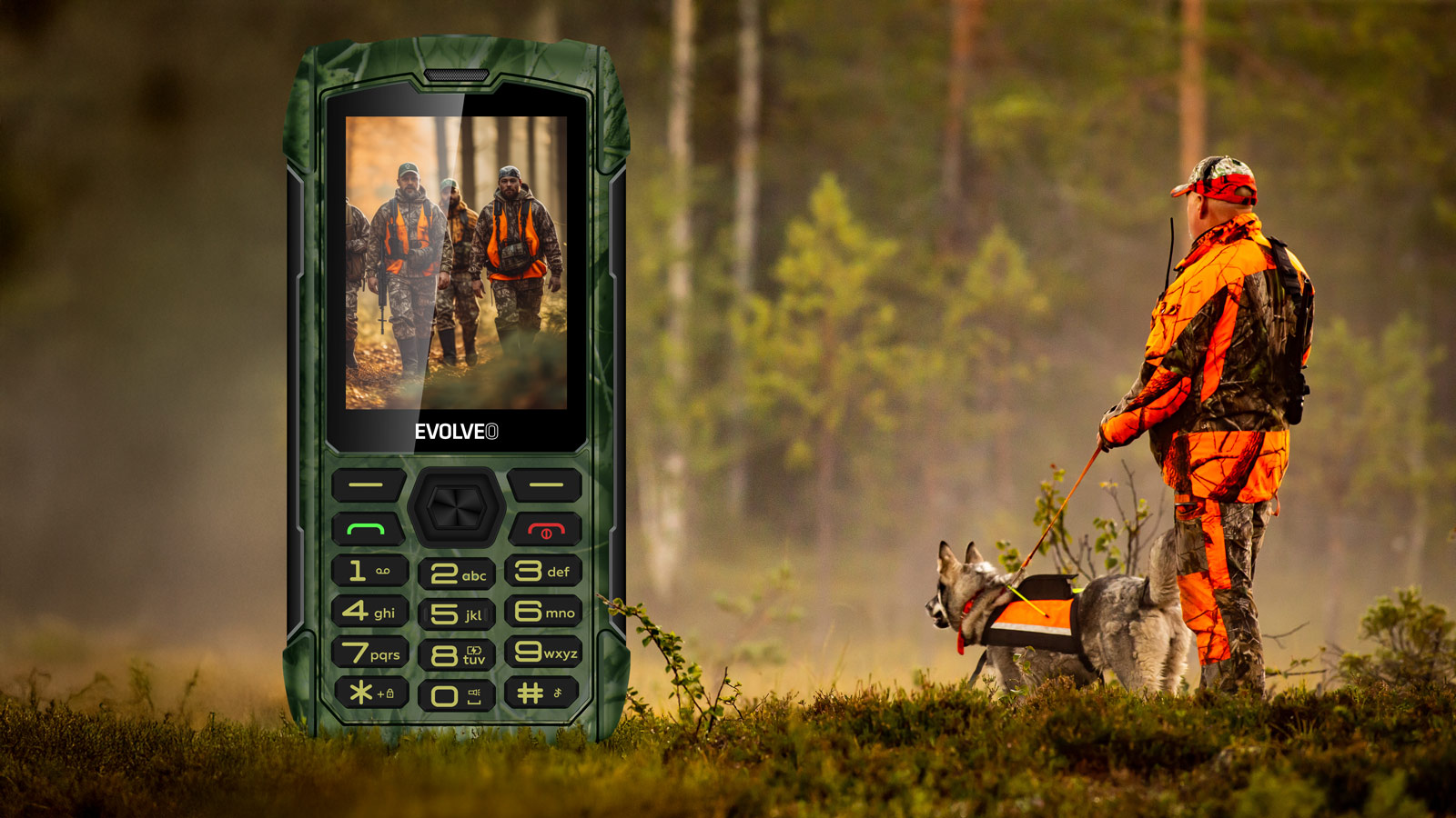 EVOLVEO StrongPhone H1, vodotesný odolný Dual SIM telefón, lovecká kamufláž 