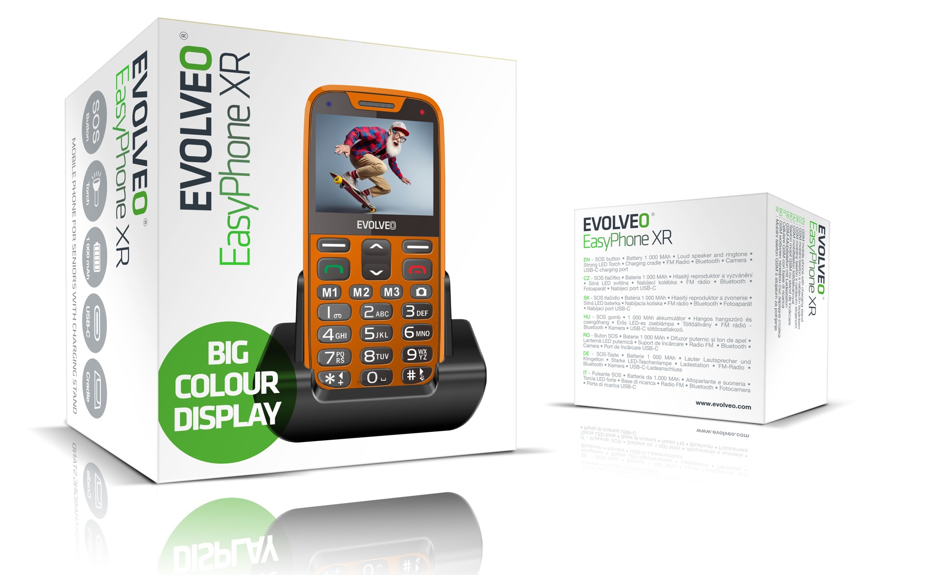EVOLVEO EasyPhone XR, mobilný telefón pre seniorov s nabíjacím stojanom, oranžový 