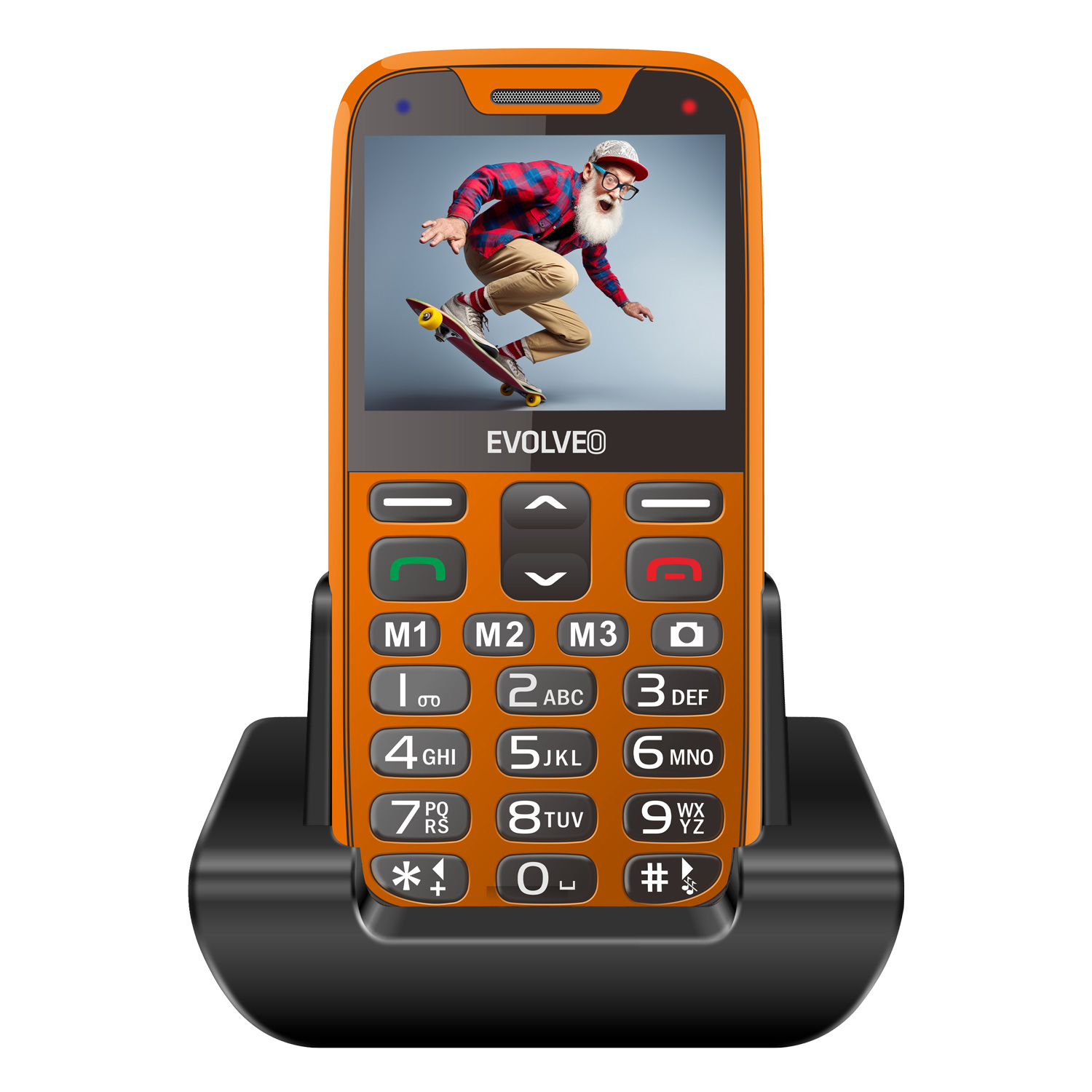 EVOLVEO EasyPhone XR, mobilný telefón pre seniorov s nabíjacím stojanom, oranžový 