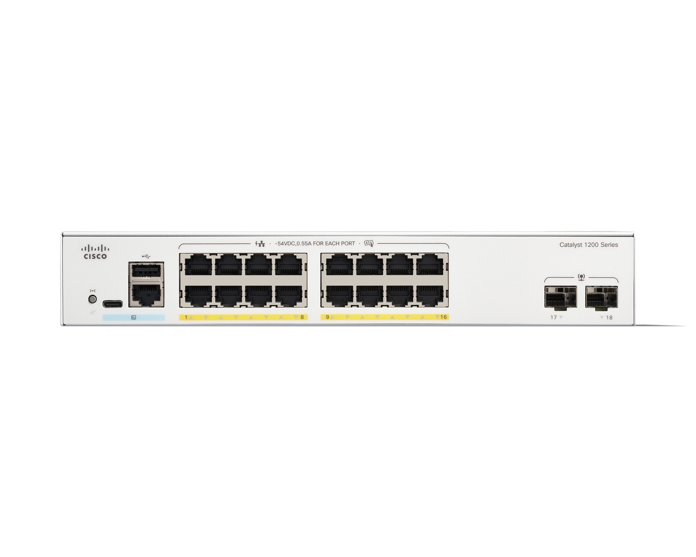 Cisco Catalyst switch C1200-16P-2G (16xGbE,2xSFP,16xPoE+,120W,fanless) - REFRESH 