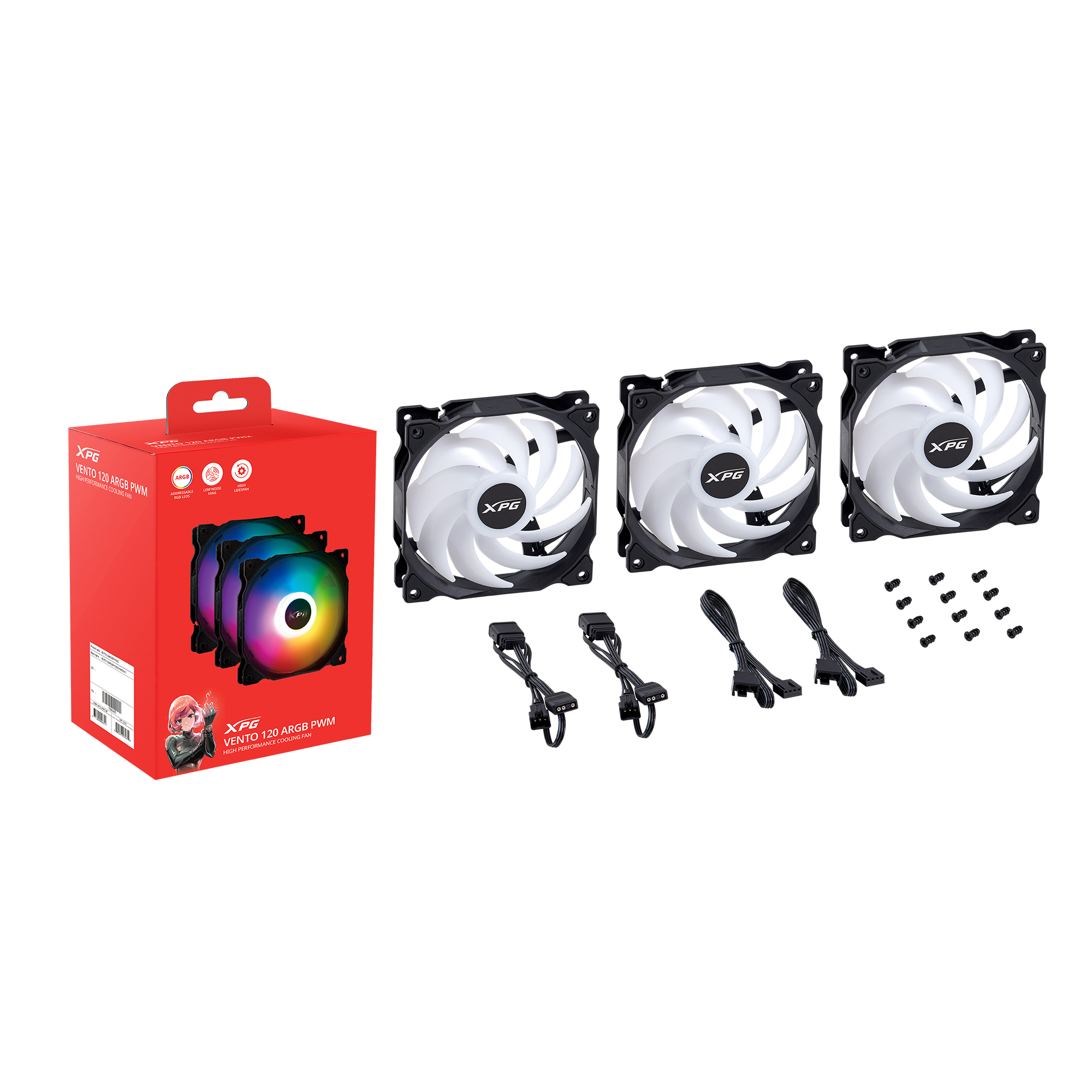 Adata XPG Vento 120mm fan ARGB čierny PWM 3 pack 
