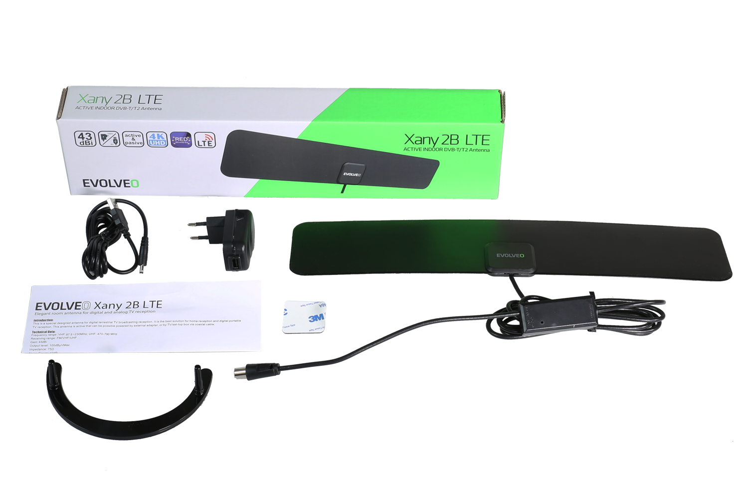 EVOLVEO Xany 2B, 230/ 5V, aktívna izbová anténa FM/ DAB+/ DVB-T2, filter LTE, 4G, 5G 