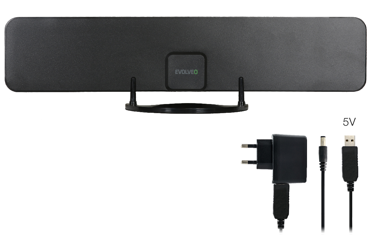 EVOLVEO Xany 2B, 230/ 5V, aktívna izbová anténa FM/ DAB+/ DVB-T2, filter LTE, 4G, 5G