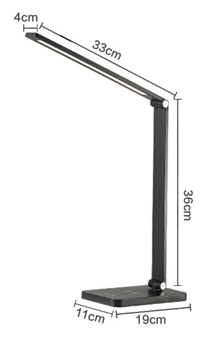 Platinet stolná LED lampa 10W stmievateľná, dotykové ovládanie, bezdrôtové nabíjanie, USB port, strieborný 