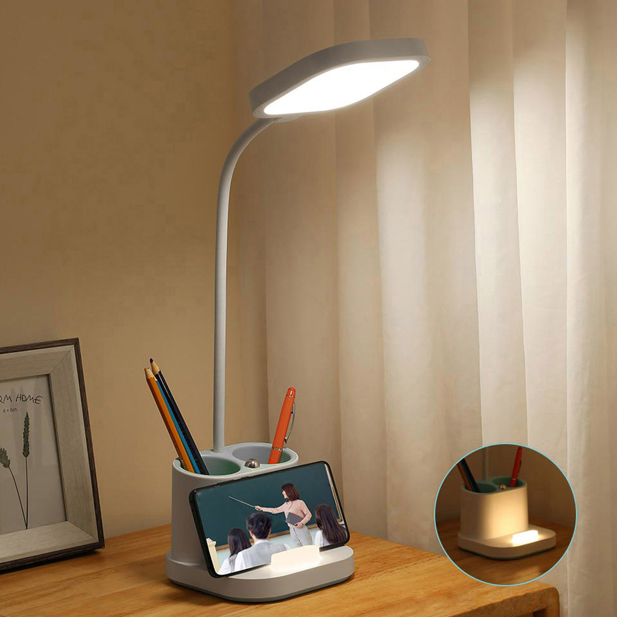 Platinet stolná LED lampa 5W, integrovaná batéria 2400mAh, USB port, biela 