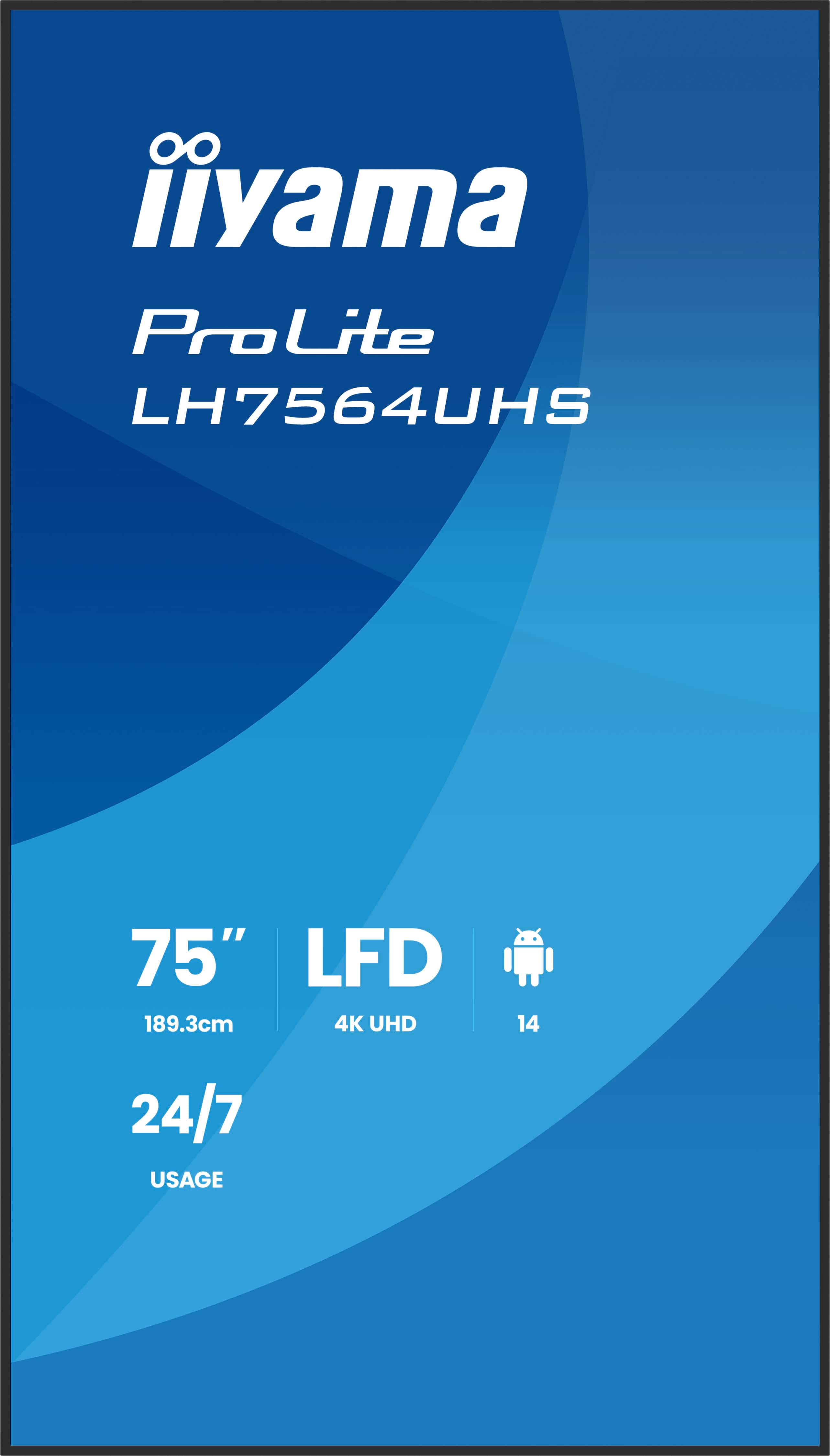 75" iiyama LH7564UHS-B1AG:VA, 4K UHD, Android, 24/ 7 