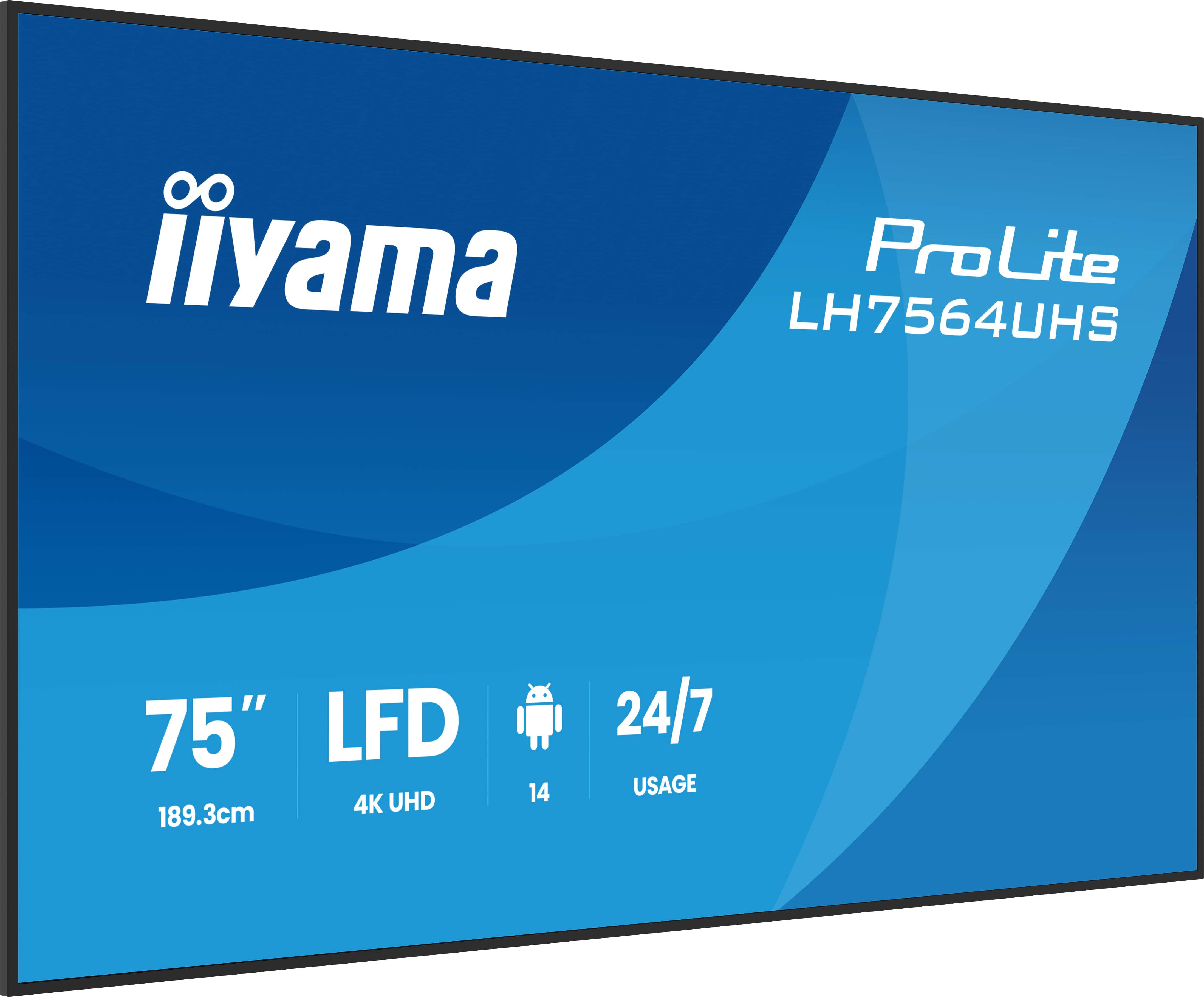 75" iiyama LH7564UHS-B1AG:VA, 4K UHD, Android, 24/ 7 