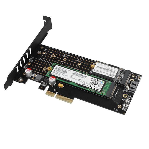 AXAGON PCEM2-DC, PCIe x4 - M.2 NVMe M-key + SATA B-key slot adaptér, chladič, vr. LP 