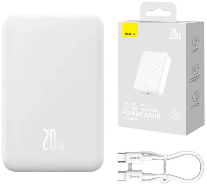 Baseus Magnetická Powerbanka 20000mAh 20W White 