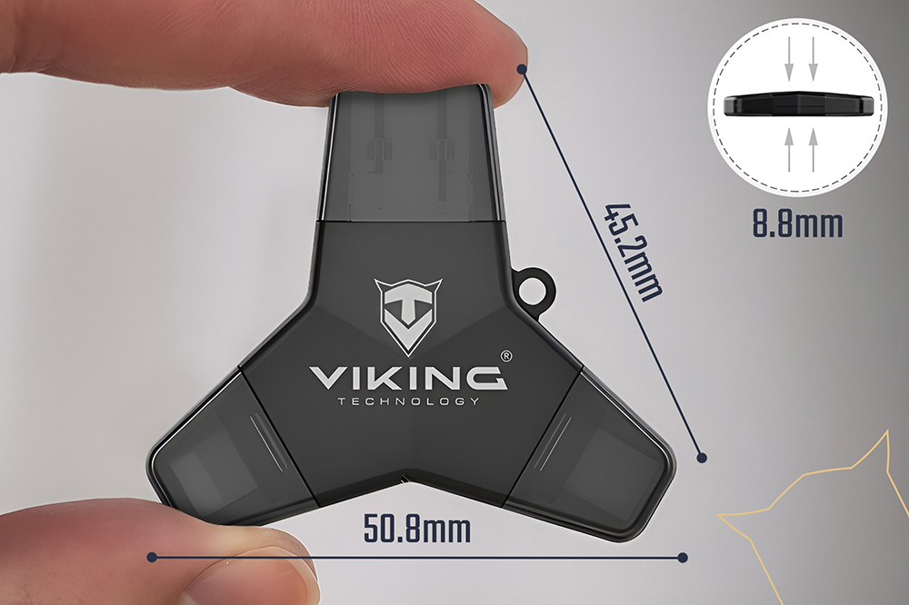 VIKING USB FLASH DISK 3.0 4v1 64GB, S KONCOVKOU APPLE LIGHTNING, USB-C, MICRO USB, USB3.0, strieborná 