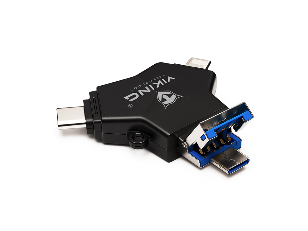 VIKING USB FLASH DISK 3.0 4v1 64GB, S KONCOVKOU APPLE LIGHTNING, USB-C, MICRO USB, USB3.0, strieborná 