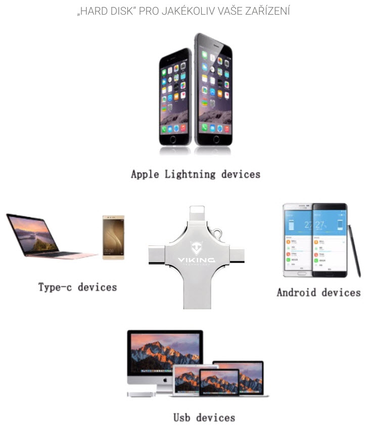 Viking 4v1/ Flash USB/ 16GB/ USB 3.0/ USB-A + USB-C/ + Adaptér/ Strieborná 