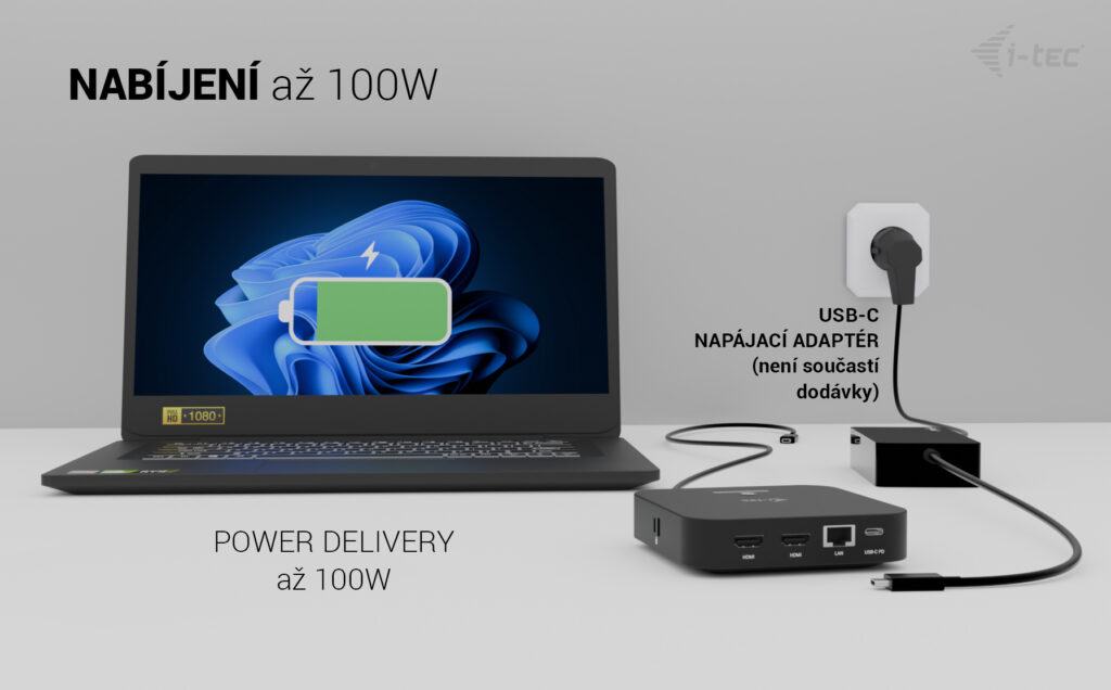 i-tec USB-C Dual HDMI Docking Station, Power Delivery 100W 
