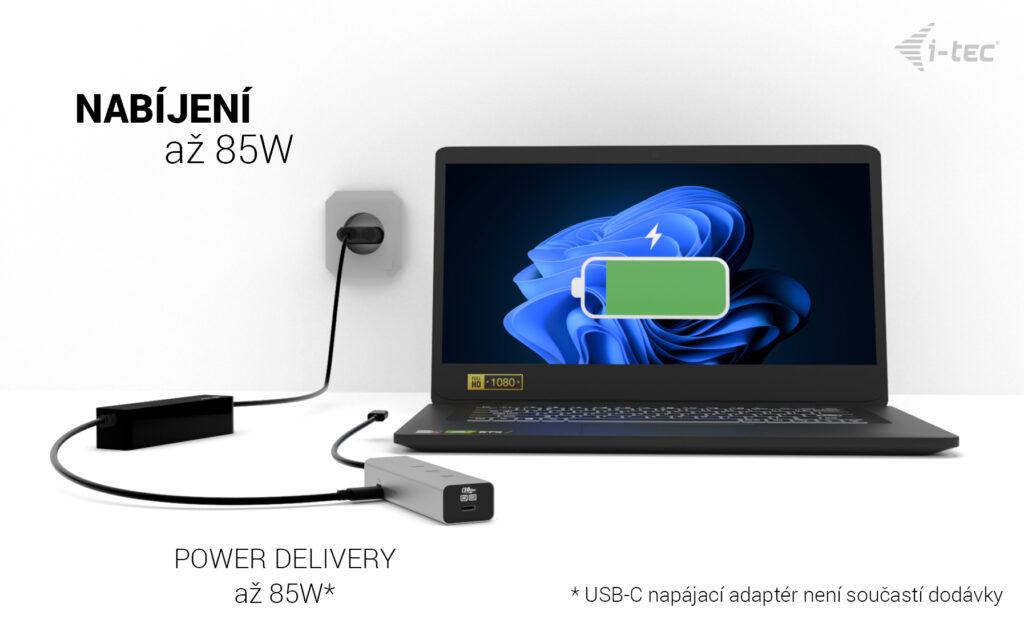 i-tec USB-C Charging Metal HUB 5port s USB-C video 8K, Power Delivery 85W 