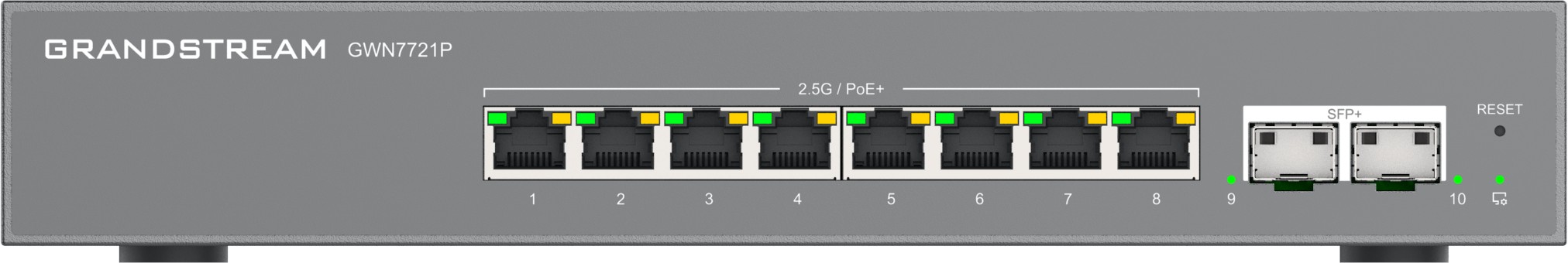 Grandstream GWN7721P L2 Lite managed switch, 8x 2.5GbE RJ45, 2x 10G SFP+, PoE PoE+ 