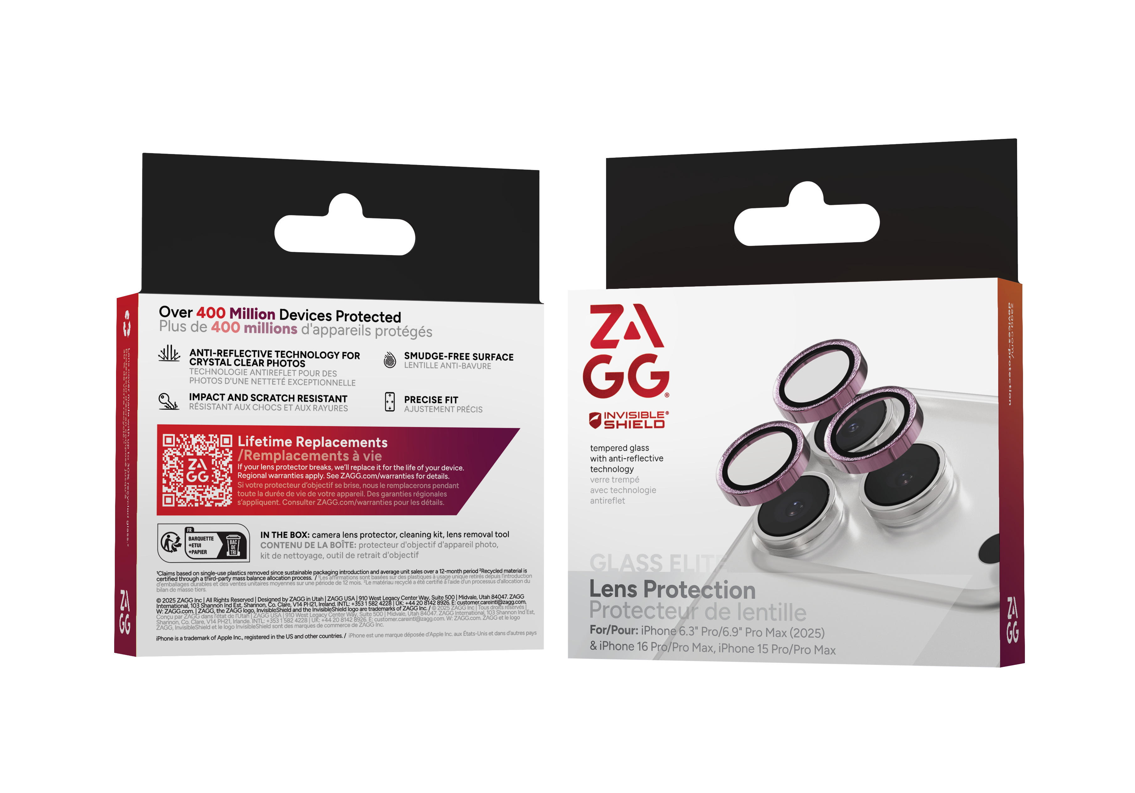 ZAGG Ochranná šošovka pre Apple iPhone 17 Pro/ Pro Max/ 16 Pro/ Pro Max/ 15 Pro/ Pro Max - ružová trblietka 