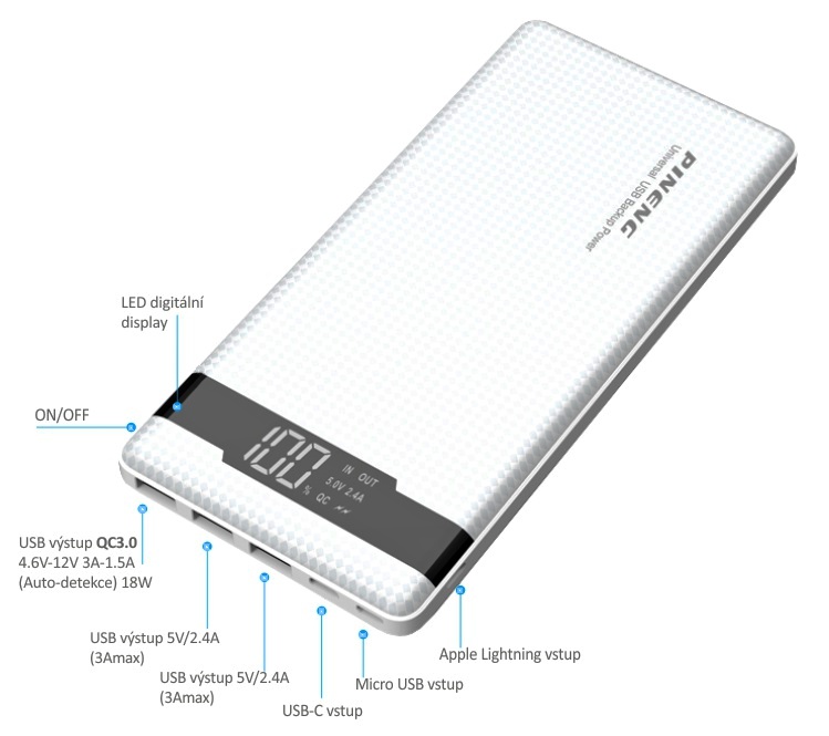 VIKING POWER BANK PN-962PD QC3.0 20000mAh, QUICK CHARGE 3.0, Čierna 