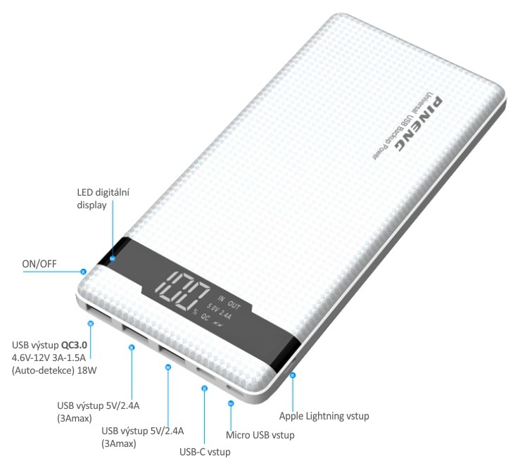 VIKING POWER BANK PN-962PD QC3.0 20000mah, QUICK CHARGE 3.0, Černá 