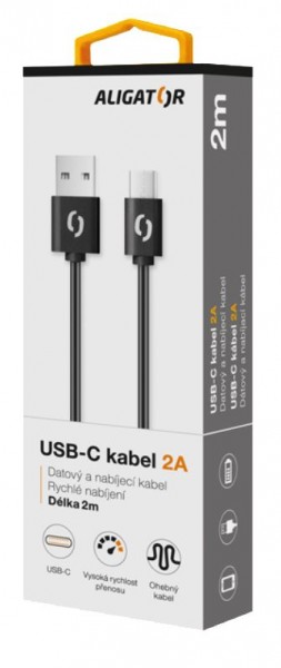 ALIGATOR Dátový kábel 2A USB-C 2 m čierny