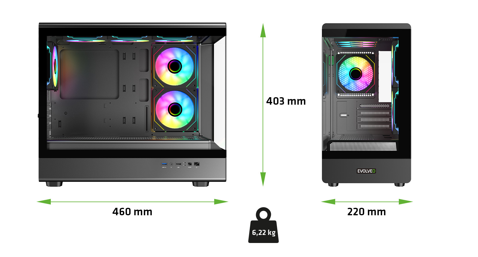 EVOLVEO Ursus, mATX/ 6x ARGB 120/ sklo čelo + bok 