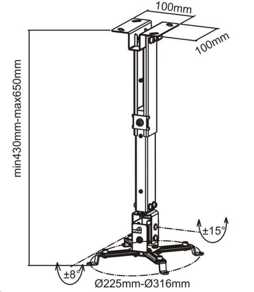 CONNECT IT Stropní držák projektoru P2 43-65cm, naklápěcí (±30°, max. 20kg)0